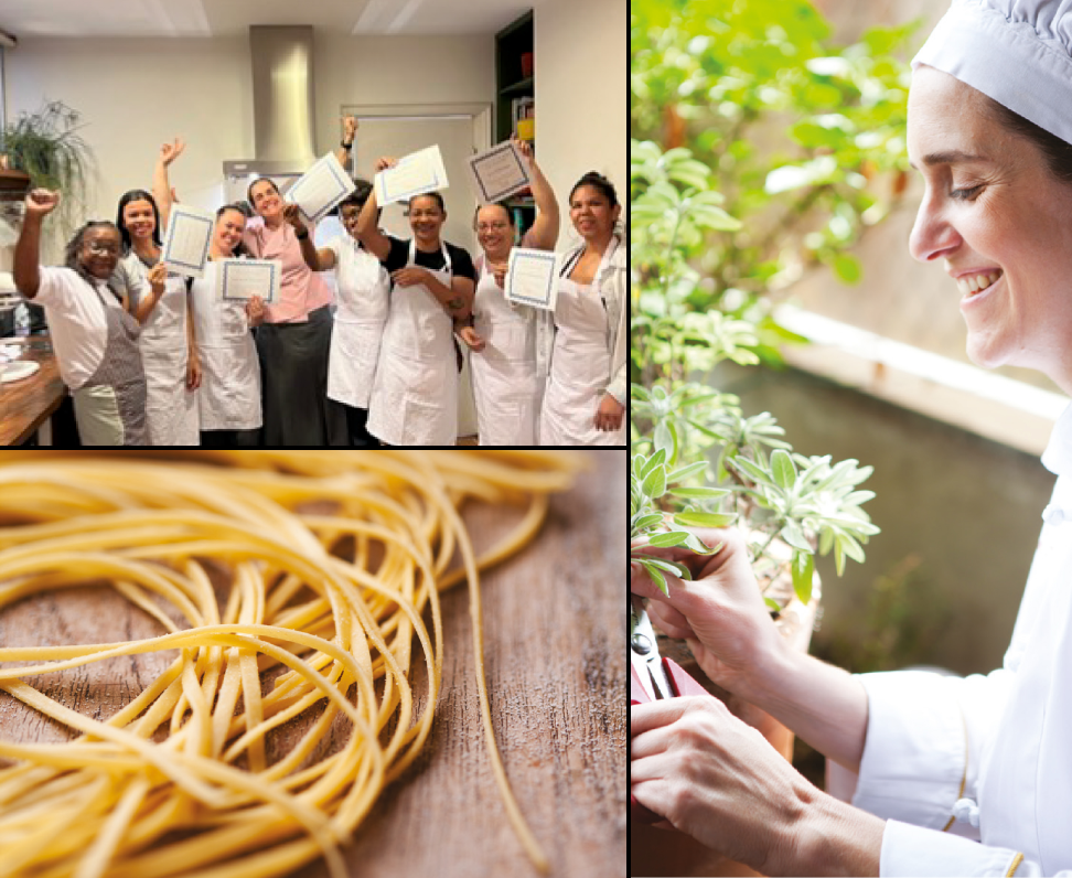 Alunas em aula de culinária